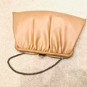 Camel Leather Clutch With Chain Strap